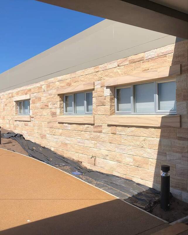 Project: NSW Golf Course Pro shop Upgrade 
Location: La Perouse NSW
Products: 65mm Split faced cladding, 50mm Rockfaced Capping, Custom Profiled Lintels and sils.
Colour: Dixons Banded
Builder: East Coast Stone